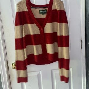 American Eagle Red and Creamy-Pink Button up Polyester Cardigan.